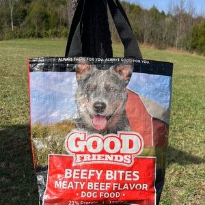 Reversible Recycled Farm feed sack tote. Unique Christmas gift